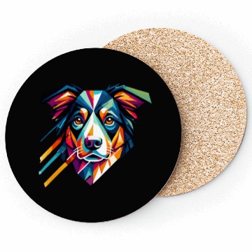 Discover Colorful Geometric Dog Art Australian Shepherd Coasters