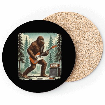 Discover Bigfoot Playing Guitar Sasquatch Men Boys Women Coasters
