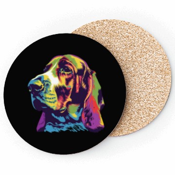 Discover Colorful Basset Hound Portrait Art Coasters