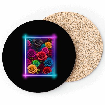 Discover Flower design surrounded by a neon frame Coasters
