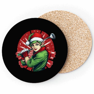 Discover Christmas Elf Golf Coasters