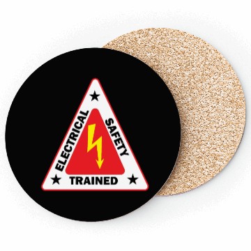 Discover electrical Safety Trained Triangle Warning Sign Coasters