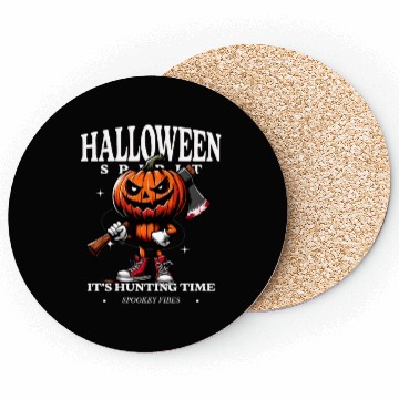 Discover pumpkin holding ax Coasters