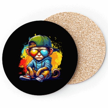 Discover Cool Hip Hop Monkey with Sunglasses Graffiti Style Coasters