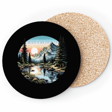 Discover Tranquil Mountain Sunrise: Serene Landscape Art Coasters
