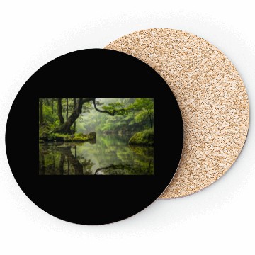 Discover Autumn Leaves on Mossy Rock Cliff Edge Coasters