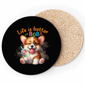 Discover Corgi with BOBA tea Milk TEA Bubble tea Coasters