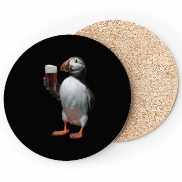 Discover Atlantic Puffin Drinking Beer Realistic Coasters
