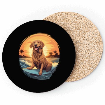 Discover Golden Retriever Dog Surfing Happy Coasters