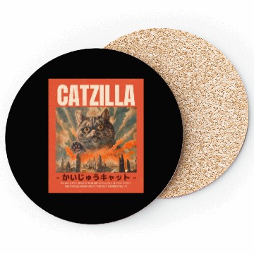 Discover Catzilla Vintage Japanese Funny Angry Cat Coasters
