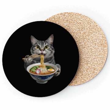 Discover Cat Eating Ramen Realistic Coasters