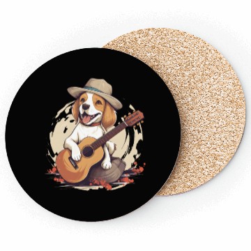 Discover Beagle Playing a Guitar Cute and Happy Coasters