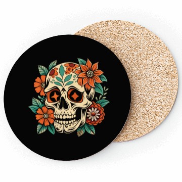 Discover Vintage Retro Halloween Sugar Skull with floral Coasters