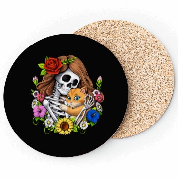Discover Skeleton Cat Floral Coasters