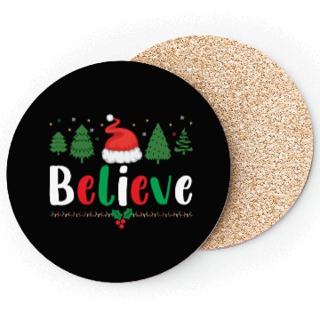Discover Merry Christmas Believe Santa Claus Hat Xmas Tree Coasters