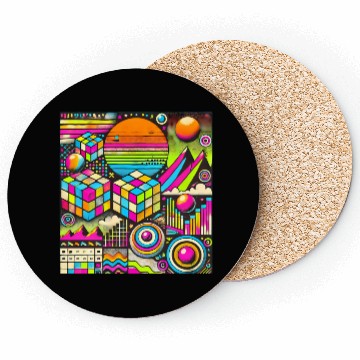 Discover Neon Geometric Risograph Design Coasters