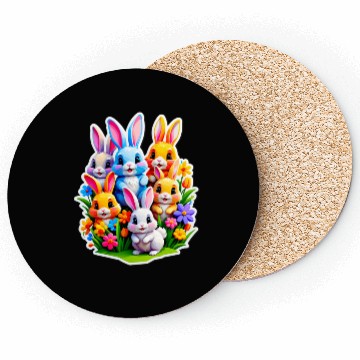 Discover Colorful Spring Celebration with Cute Bunnies Coasters