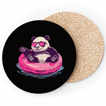 Discover Panda with sunglasses in a pink swimming ring Coasters