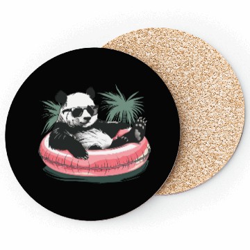 Discover Panda with sunglasses in a pink swimming ring Coasters