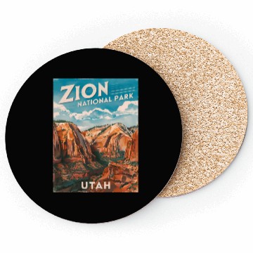 Discover Vintage Travel Zion National Park Utah Landscape Coasters