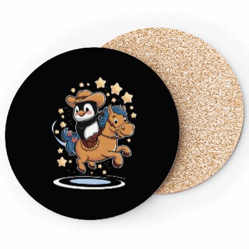 Discover Adorable Penguin Cowboy Riding a Magical Pony Coasters