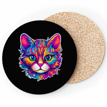 Discover Psychedelic Cat - Groovy Neon Feline Coasters