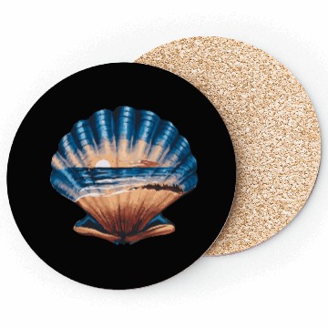 Discover Seashell Beach Scene Serene Ocean Landscape Coasters