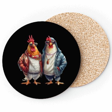 Discover Streetwear-dressed chickens looking Coasters