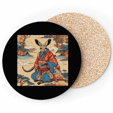 Discover Retro Ukiyo-e Style Kangaroo Caricature Coasters
