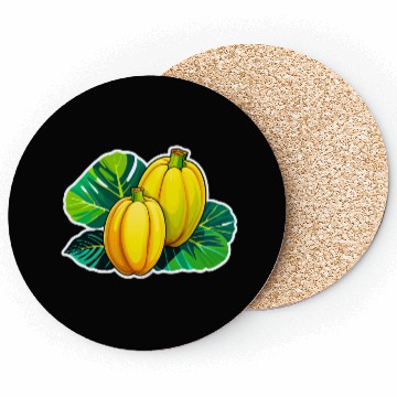 Discover Yellow Squash with Green Leaves Illustration Coasters