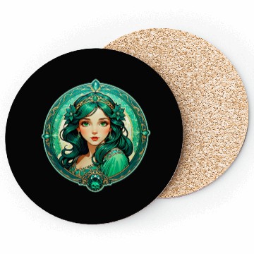 Discover Emerald Haired Fantasy Princess Portrait Coasters
