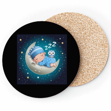 Discover Sleeping baby on the moon with owl. Coasters