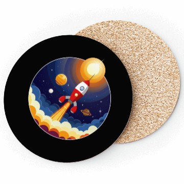Discover Colourful image of a rocket flying through space Coasters