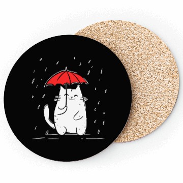 Discover Red Umbrella Cat Rainy Day Cat Coasters