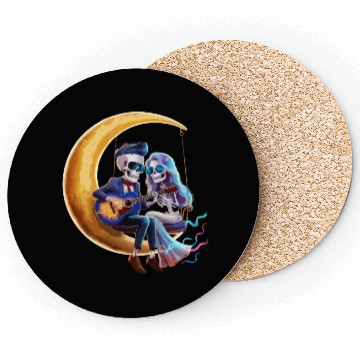 Discover Skeleton Playing Guitar with Girlfriend on Moon Coasters
