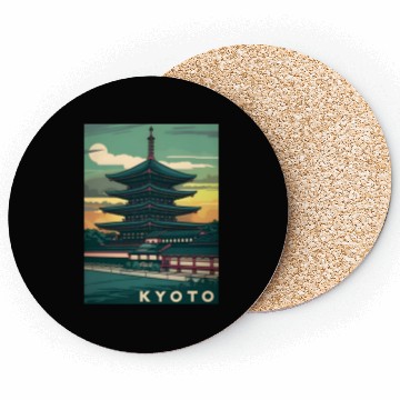 Discover Vintage Travel Kyoto Japan Sunset Retro Graphic Coasters