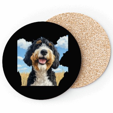 Discover Bernedoodle Field Nature Bernedoodle Watercolor 2 Coasters
