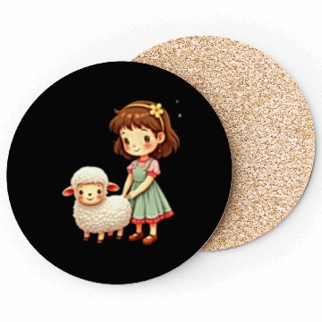 Discover Girl with Cute Lamb Coasters