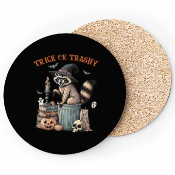Discover Trick Or Trashy Funny Raccon Halloween Coasters