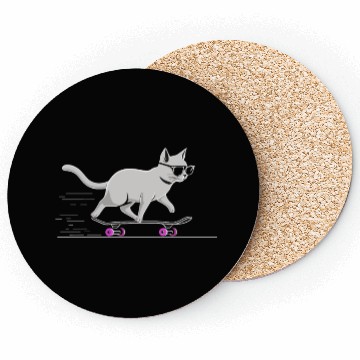 Discover Cat Wearing Sunglasses Riding Skateboard Coasters