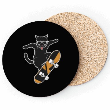 Discover Cat Wearing Sunglasses Skateboarding Magic Coasters