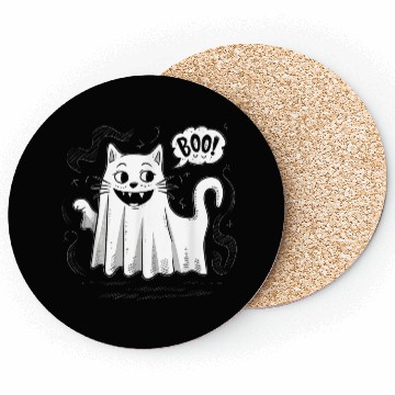 Discover Funny Ghost Cat Boo Halloween Animal Ghost Kitty Coasters