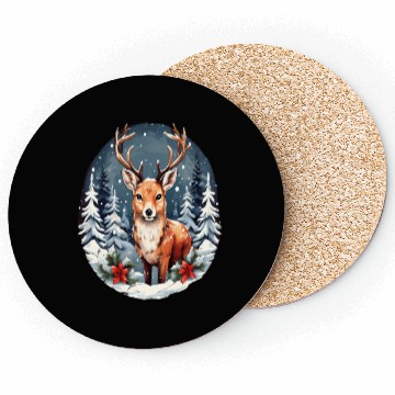 Discover Christmas Deer with Poinsettia and Snow Coasters