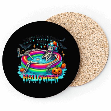 Discover Funny Just Waiting For Halloween Skeleton Coasters