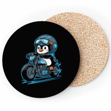 Discover Penguin Riding Motorcycle With Goggles On Coasters