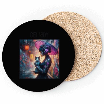 Discover Cat Lady (Cyberpunk) Street Art v2 Coasters