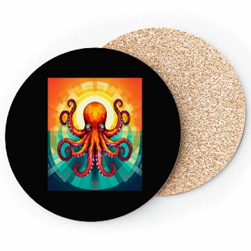 Discover Octopus Vibrant Geometric Deco Style Coasters
