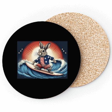 Discover Stars & Stripes Surfer Bunny Coasters