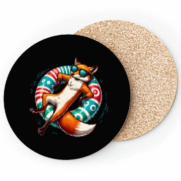 Discover A relaxed fox on a swimming ring Coasters