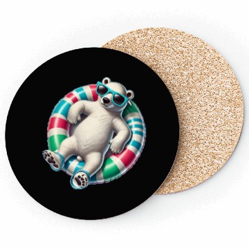 Discover A relaxed polar bear on a swimming ring Coasters